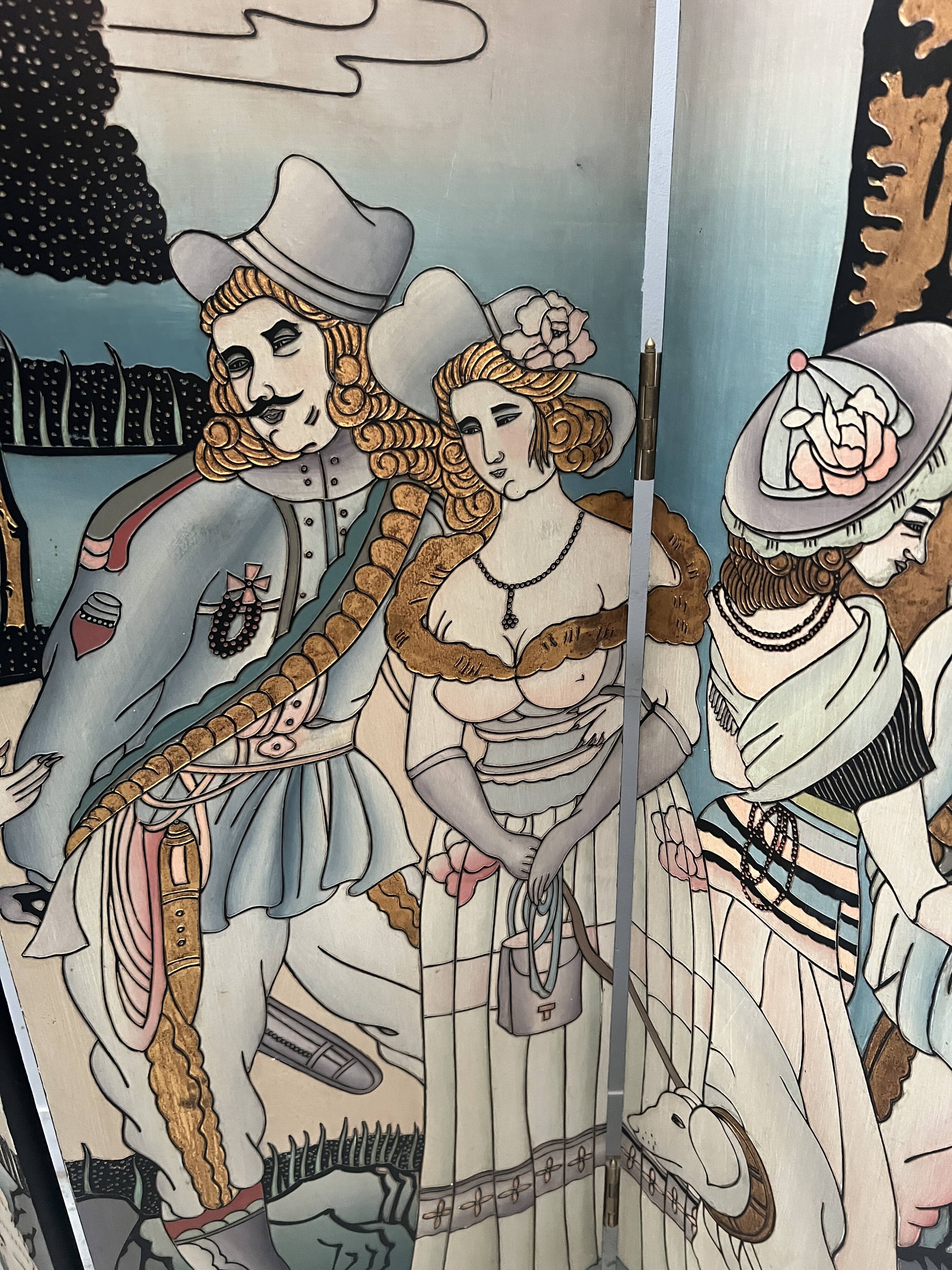 Six-panel painted screen, 20th century