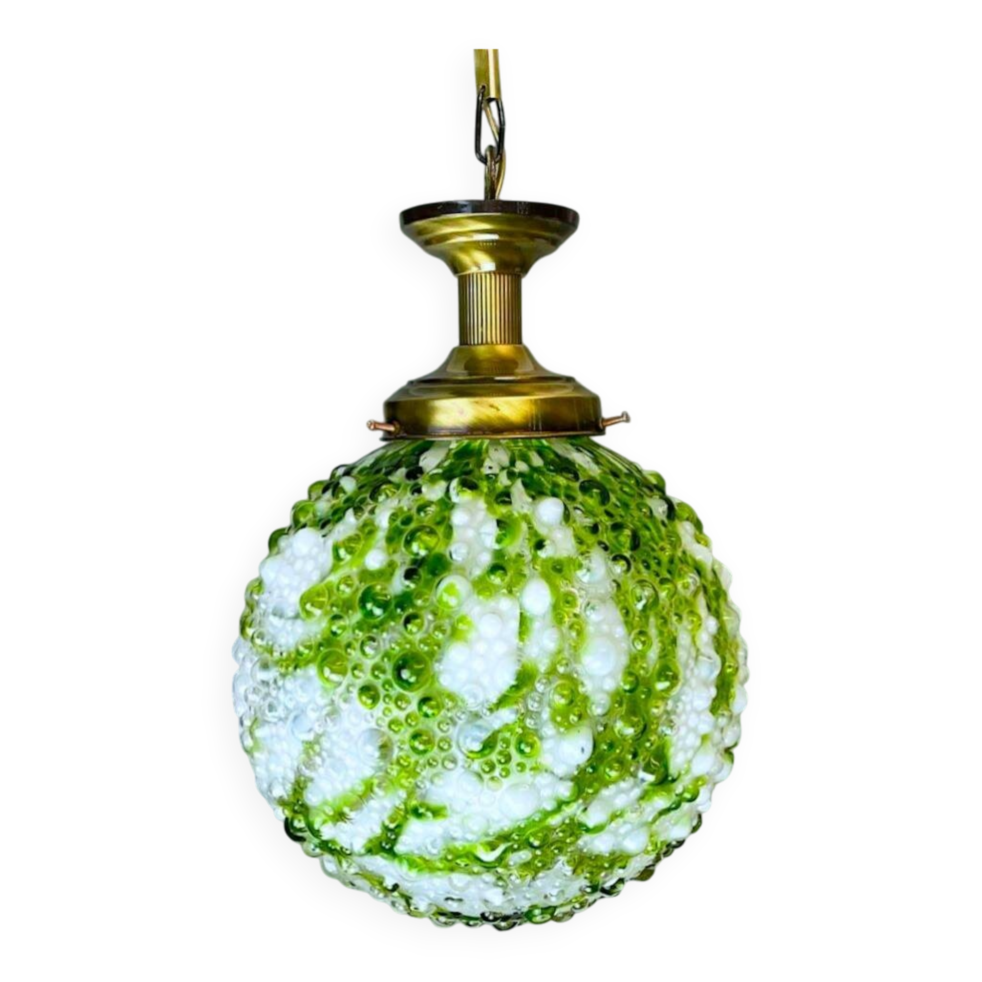 Hand-blown green art glass large chandlier