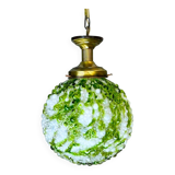 Hand-blown green art glass large chandlier