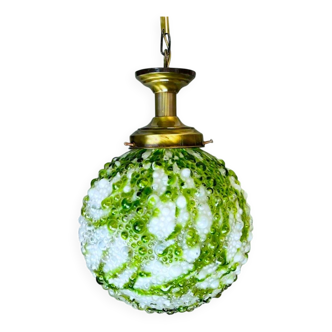 Hand-blown green art glass large chandlier