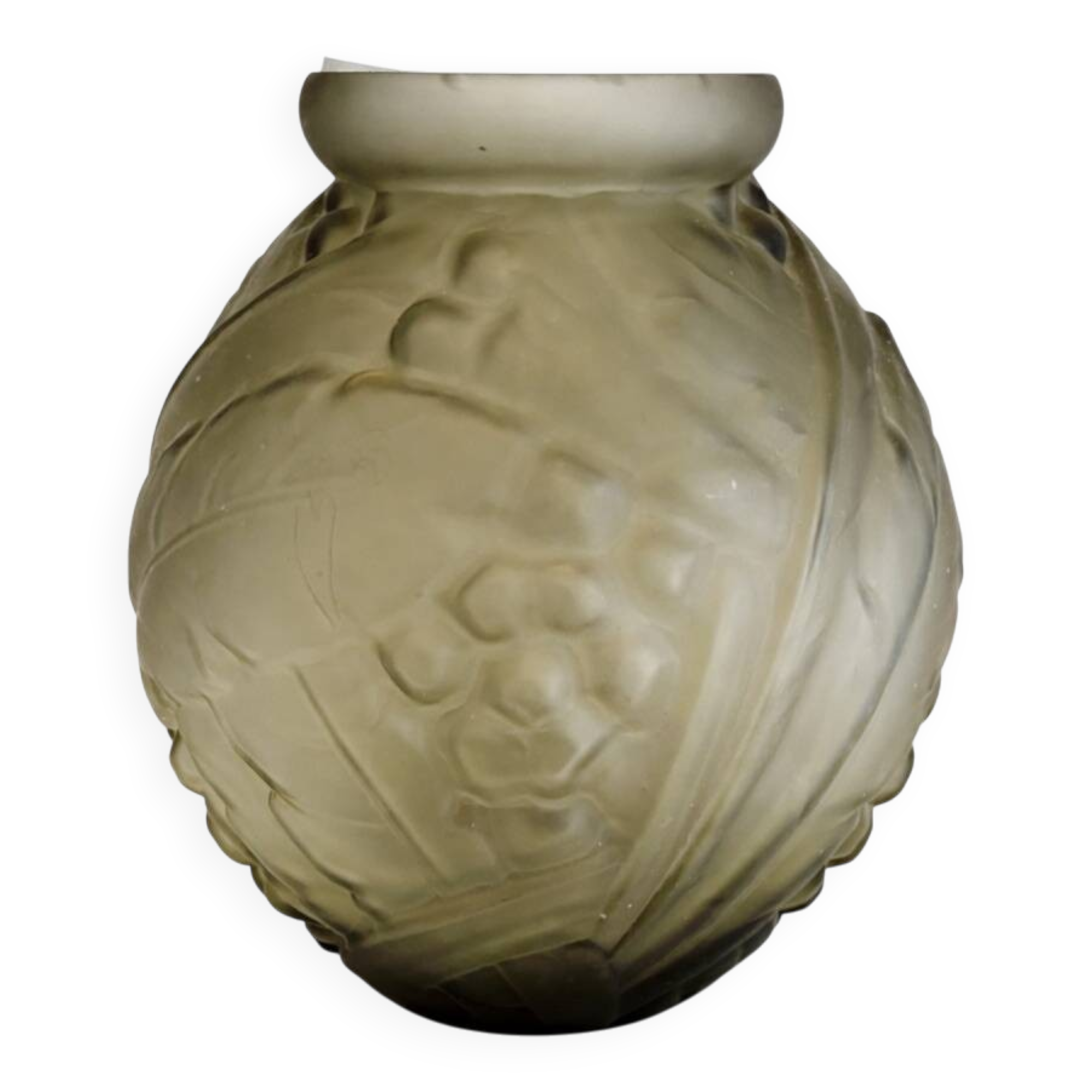 Large Art Deco vase Etaleune pressed glass – France 1930–50