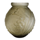 Large Art Deco vase Etaleune pressed glass – France 1930–50