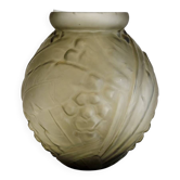 Large Art Deco vase Etaleune pressed glass – France 1930–50