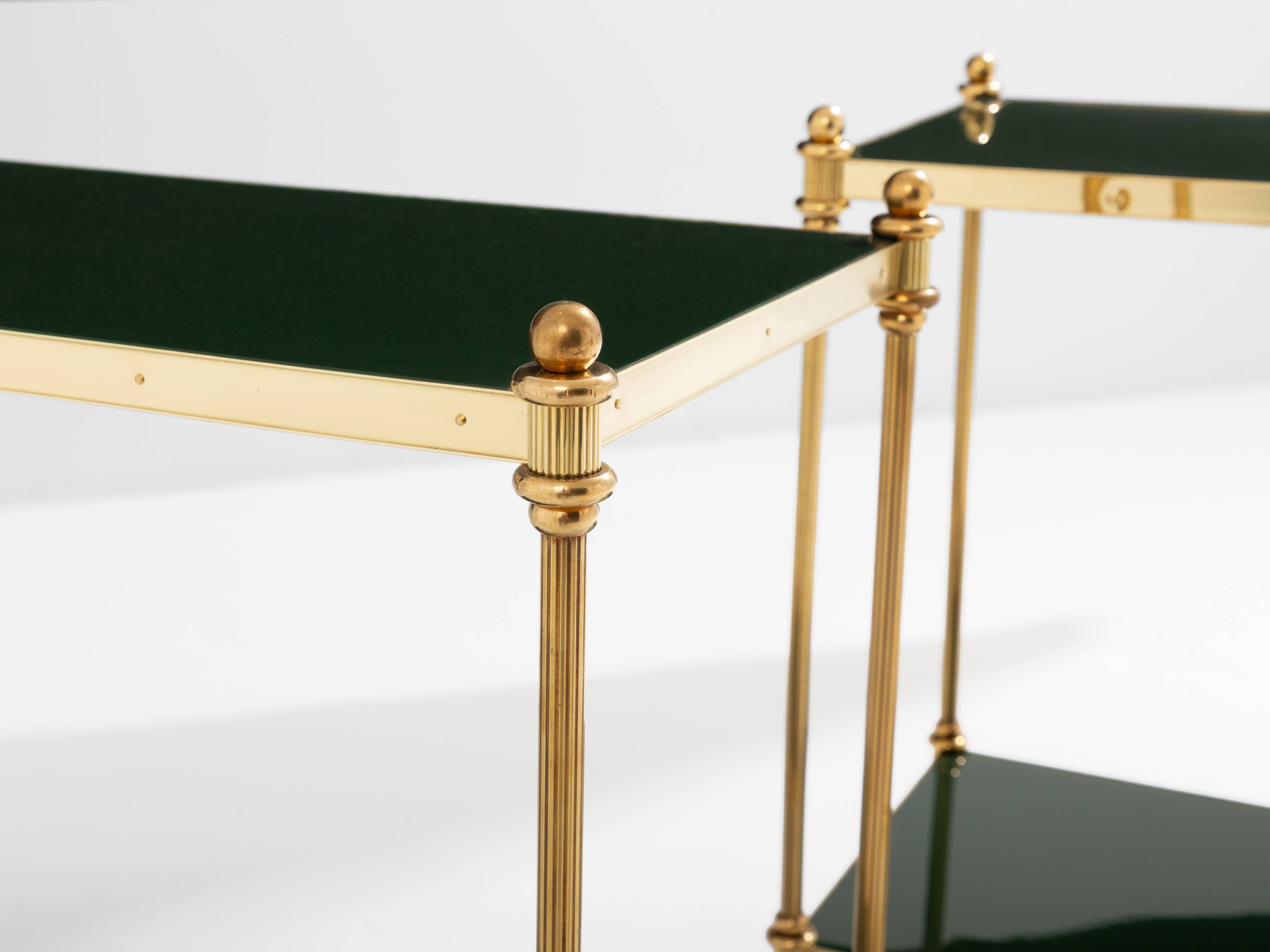 Pair of neoclassical lacquered brass side tables by Maison Jansen, 1970