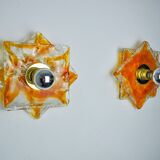 Pair of Murano Mazzega wall lights, orange frosted glass, Italy, 1970