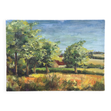 Countryside landscape, oil on cardboard