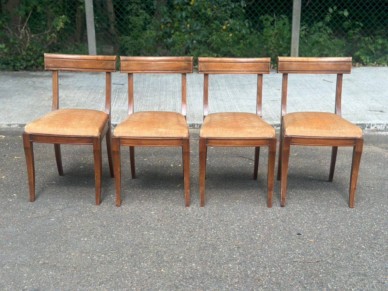 4 chaises de salle à manger en velours et bois massif, époque XIXème