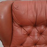 Sculptural Ear-Back Lounge Armchair — Moulded Wood — Deep Button