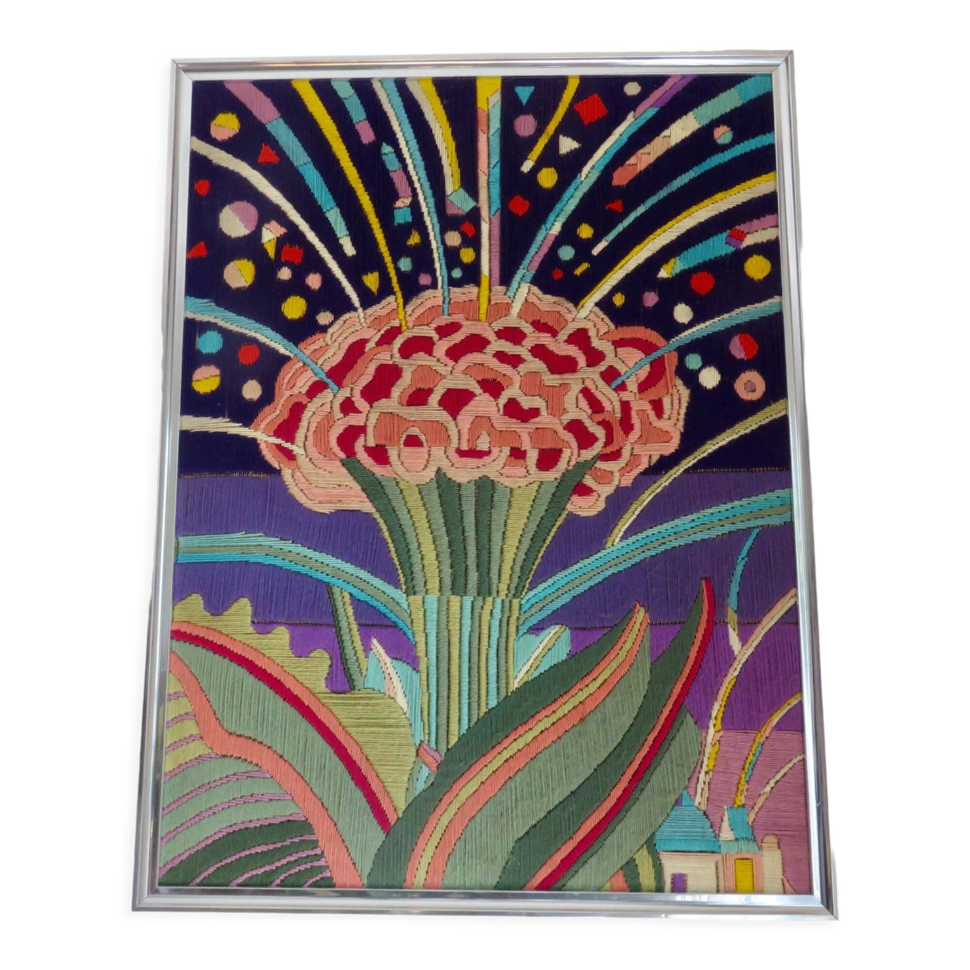 "Futuristic" wool tapestry, framed 70s