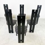 Set of 6 black wooden high back dining chairs - 1980s