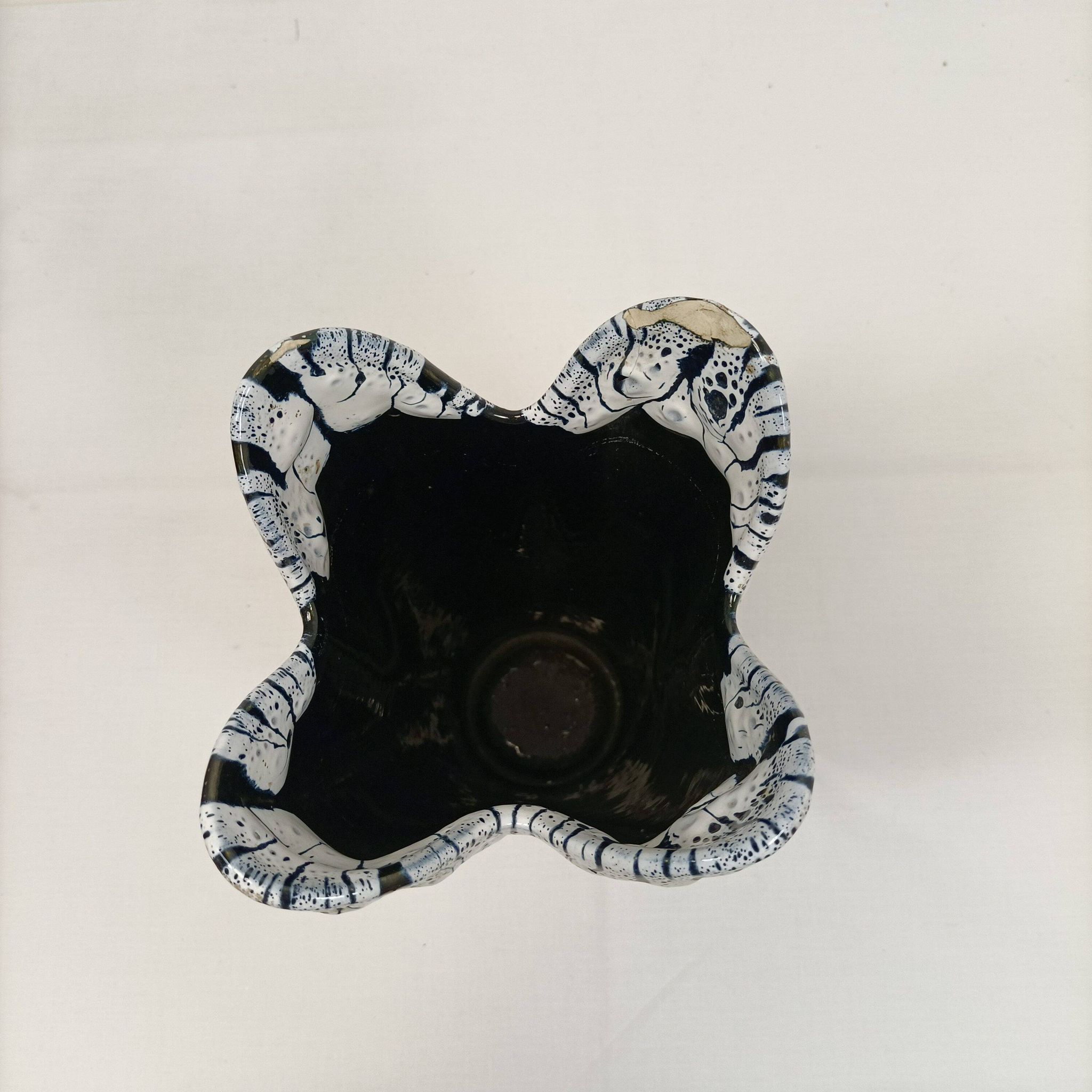 Large black and white glazed ceramic vase - contemporary style 25 cm