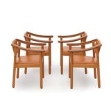 Wood and leather chairs, 1970s, set of 4