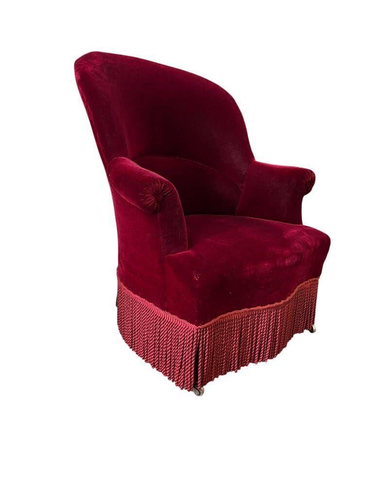 Vintage bordeaux mini armchair / children's chair with fringes