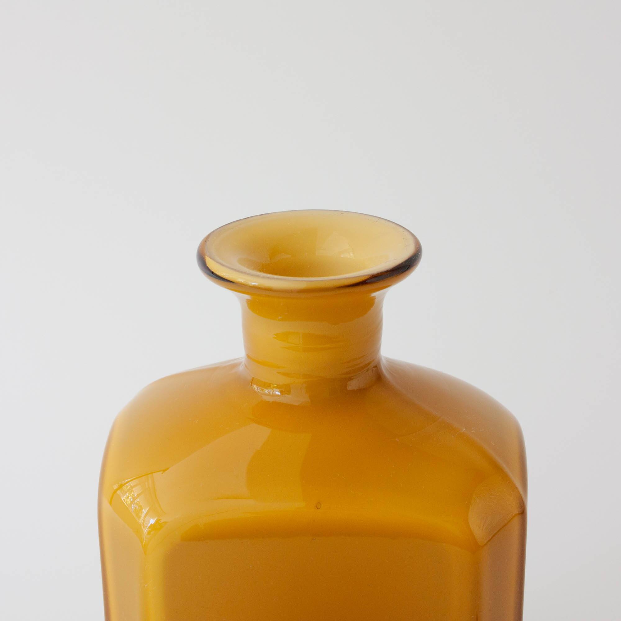 Vintage Mustard Opaline Glass Bottle from Marinha Grande, 1960's