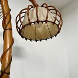 Old bamboo and rattan floor lamp design 60s Louis Sognot vintage lamp