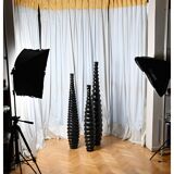 Set of 3 large black vases made of wood and black lacquered.