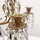 Candélabre d’onyx noir bronze et cristaux France années 1940.