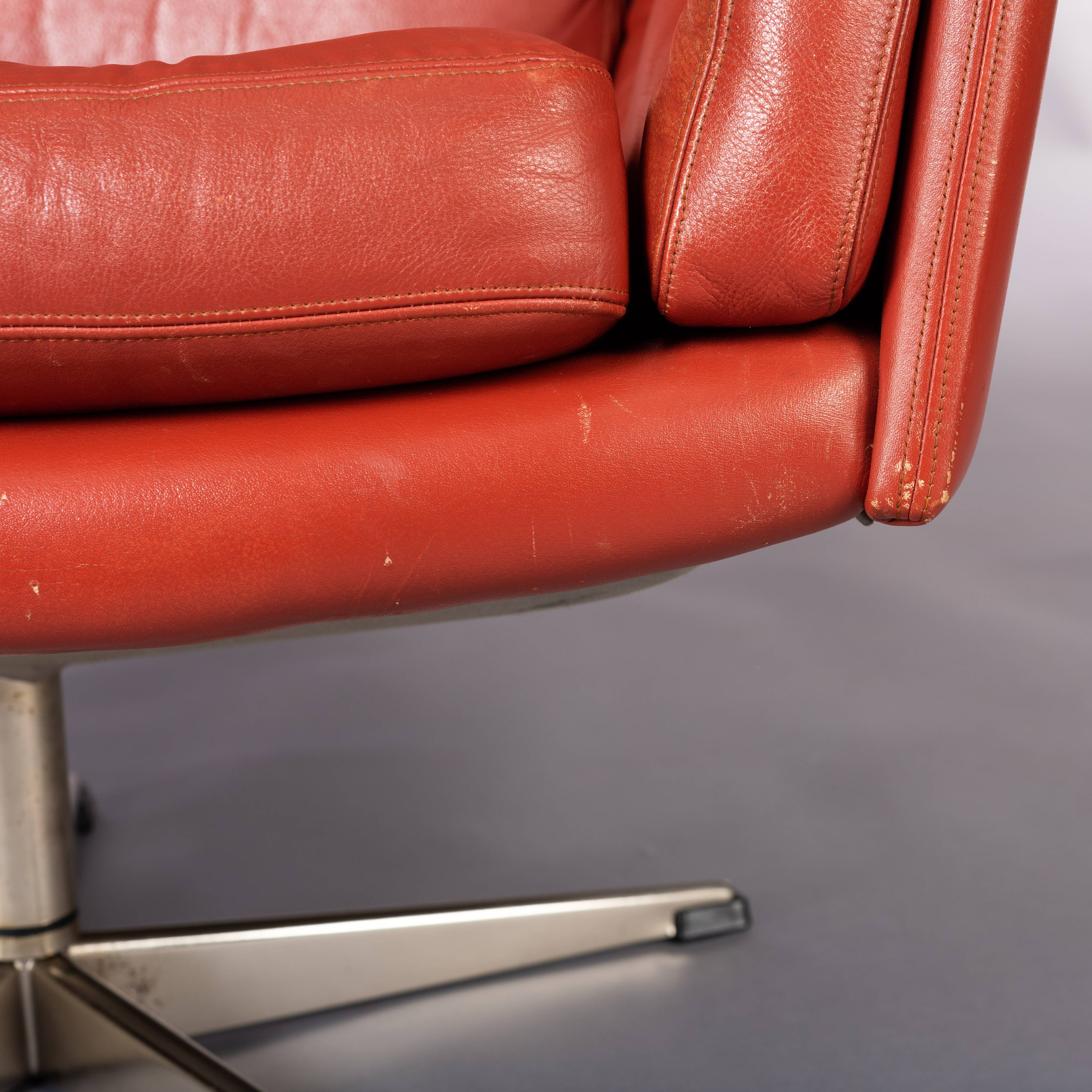 Danish red leather swivel chair, 1960
