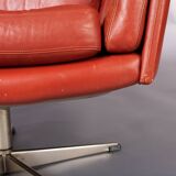 Danish red leather swivel chair, 1960