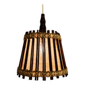 Scandinavian design suspension 1960 wood fabric embroidery vintage ceiling lamp country chic chandelier