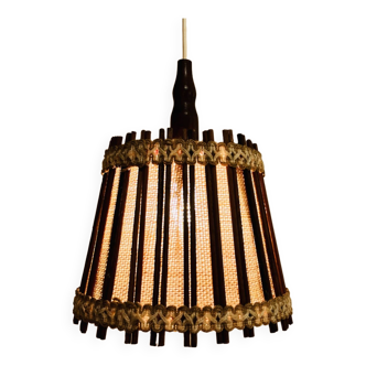Scandinavian design suspension 1960 wood fabric embroidery vintage ceiling lamp country chic chandelier