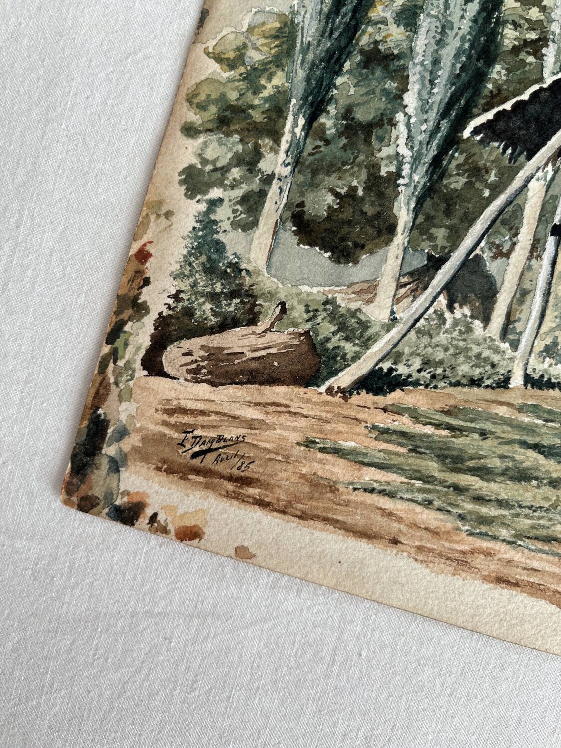 Old watercolor rural landscape dated 1885