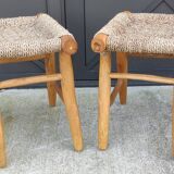Pair of brutalist seagrass stools/20th century design/sofa end