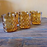 Set of 6 water or whiskey glasses Pernod SA amber color