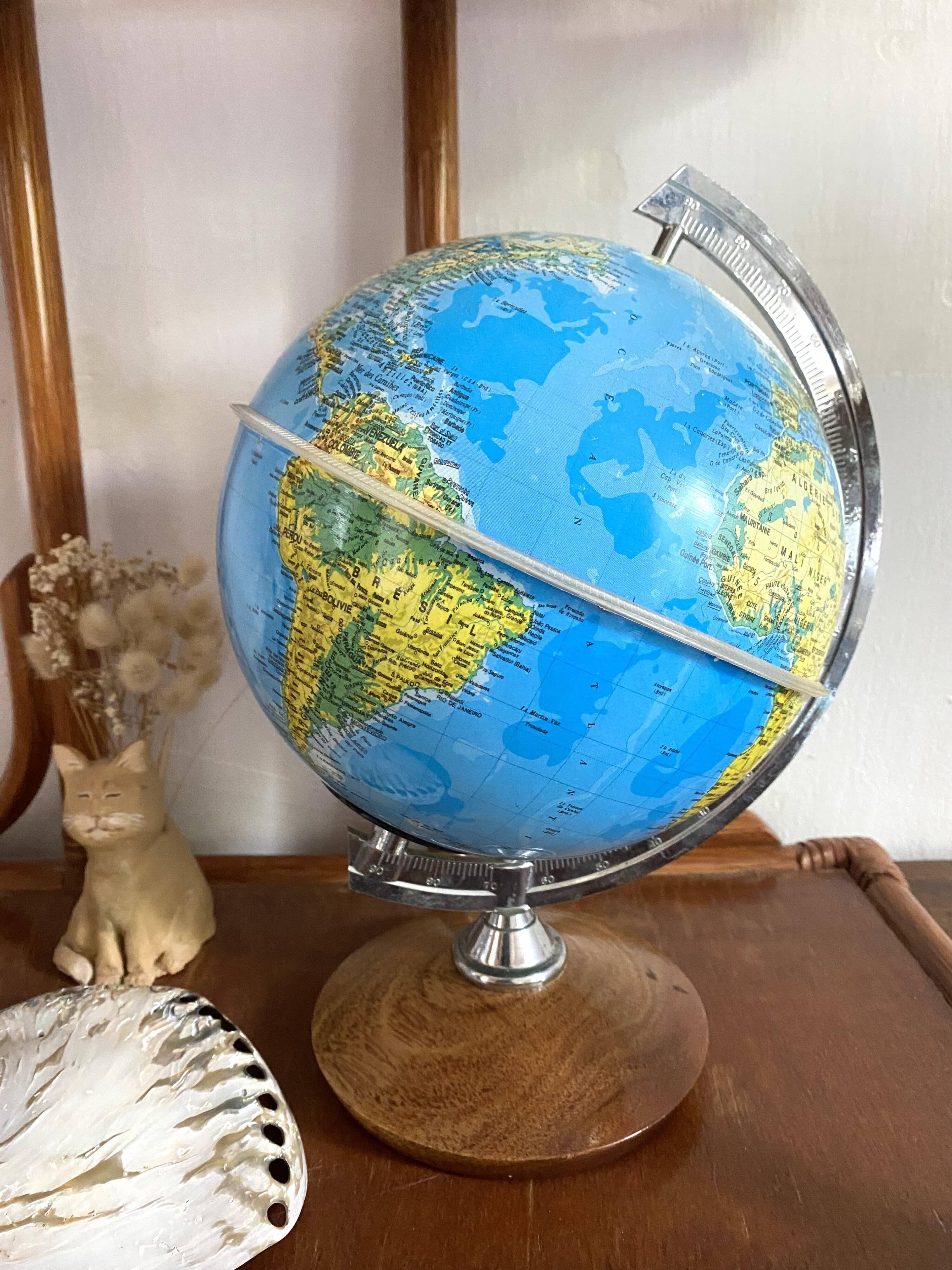 Vintage plastic and wood globe, 70s-80s
