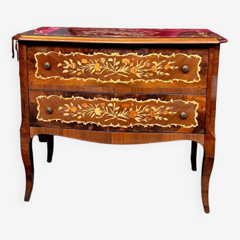Marquetry, solid wood chest of drawers