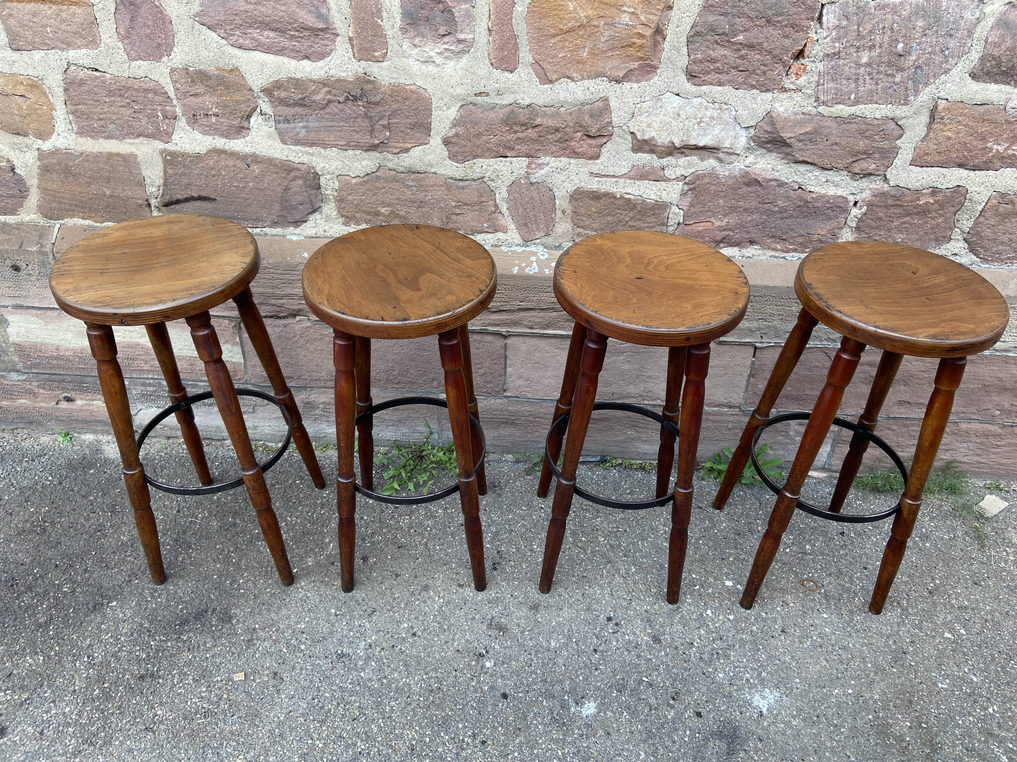 Set of 4 bar stools restaurant pub tavern bentwood art deco 1950-1960