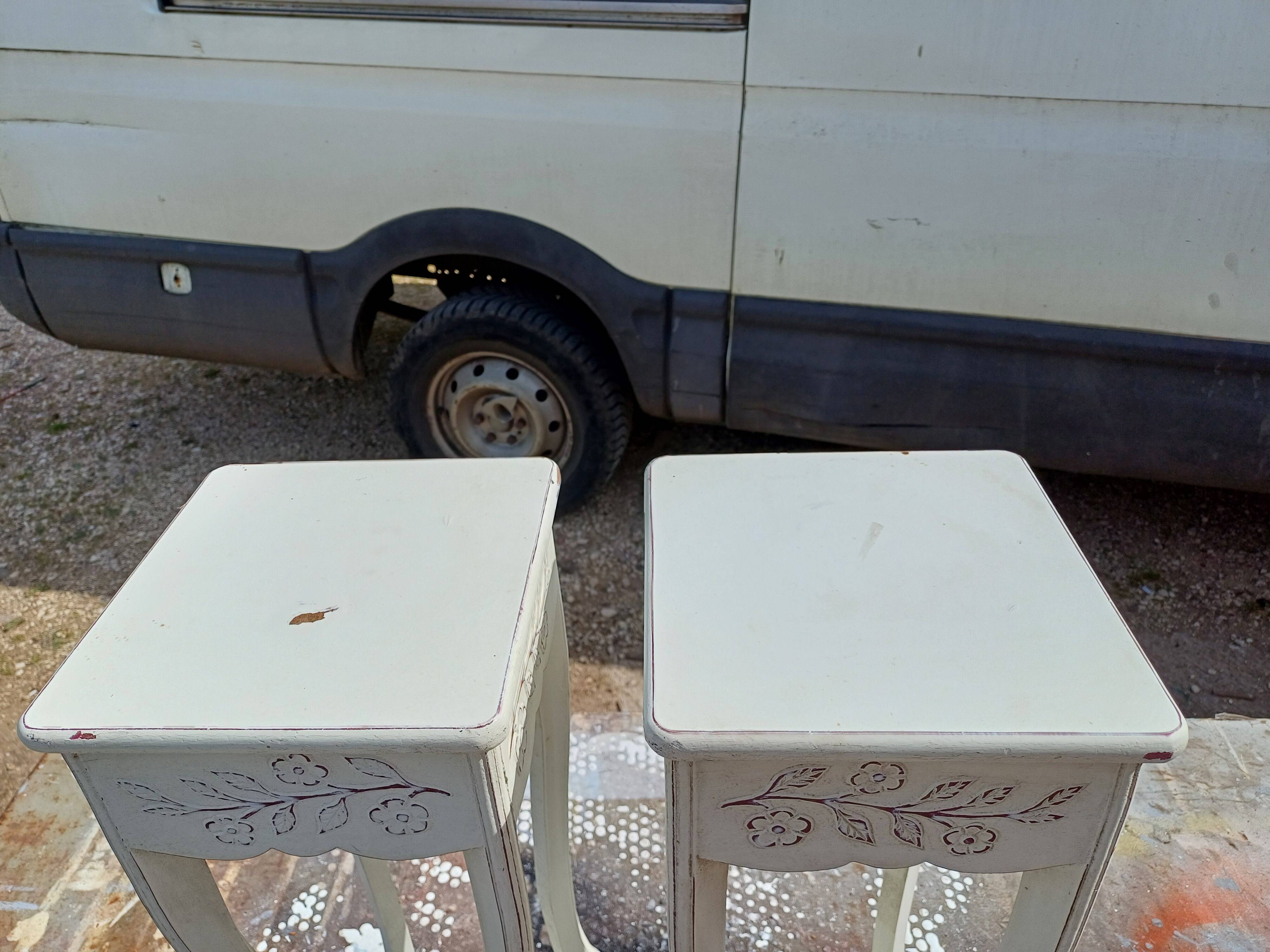 Pair of cream-washed wood stands