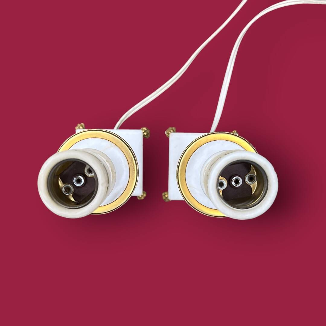 Pair of elegant antique lamp bases in alabaster and gilt brass