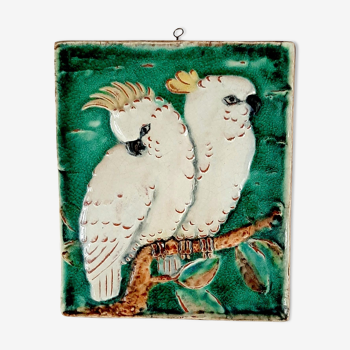 Ceramic wall plate with parrots karlsruher