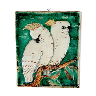 Ceramic wall plate with parrots karlsruher