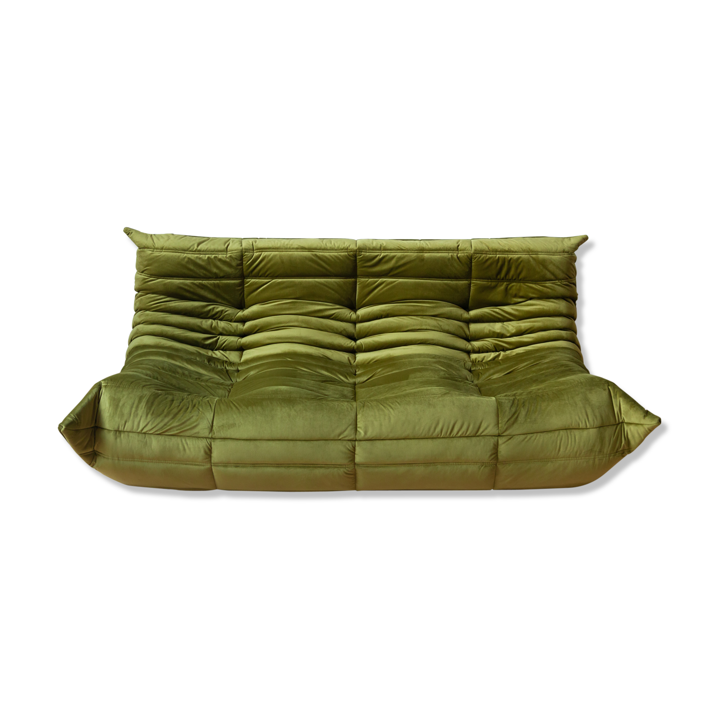 3-seater Togo green velvet sofa designed by Michel Ducaroy 1973