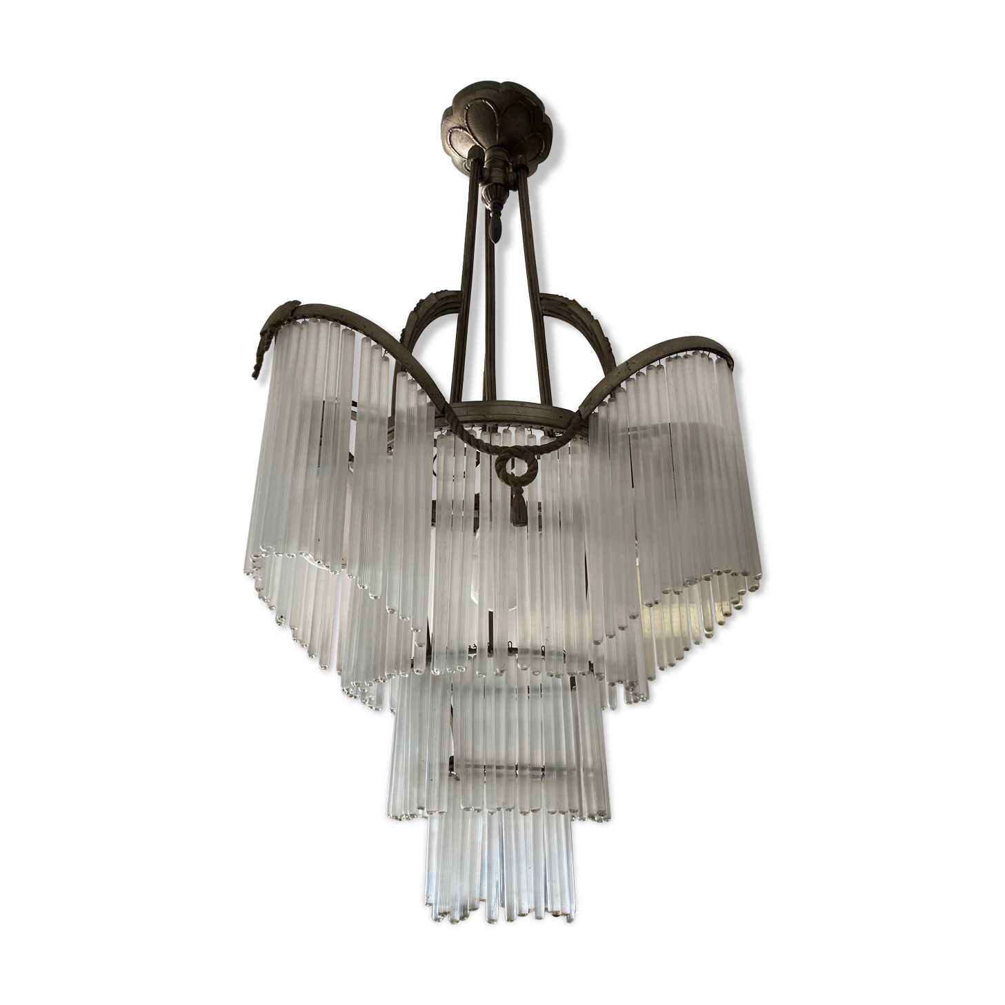 Art deco chandelier silver bronze grapevine