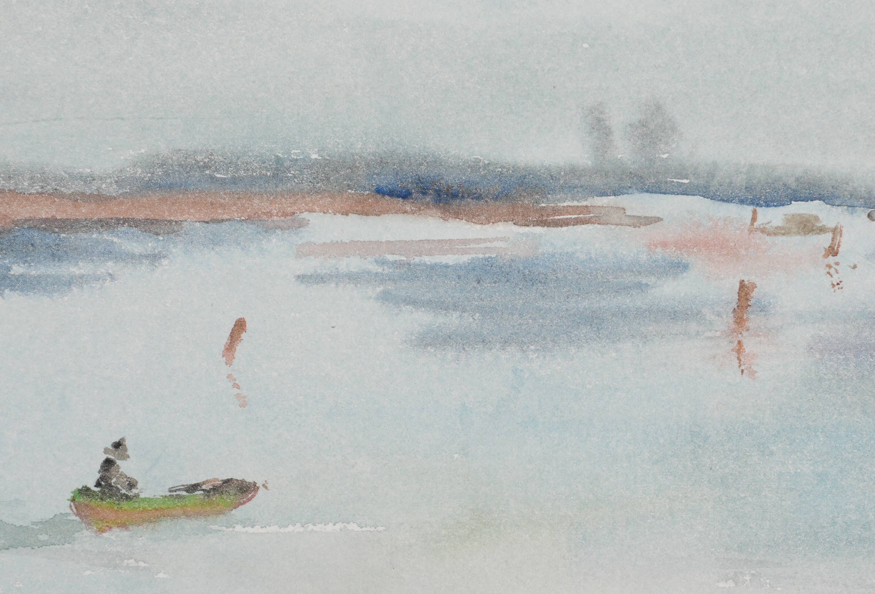 Camille COMBE: Seaside promenade, Original signed watercolor