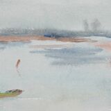 Camille COMBE: Seaside promenade, Original signed watercolor