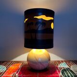 Original vintage ceramic and leather lamp