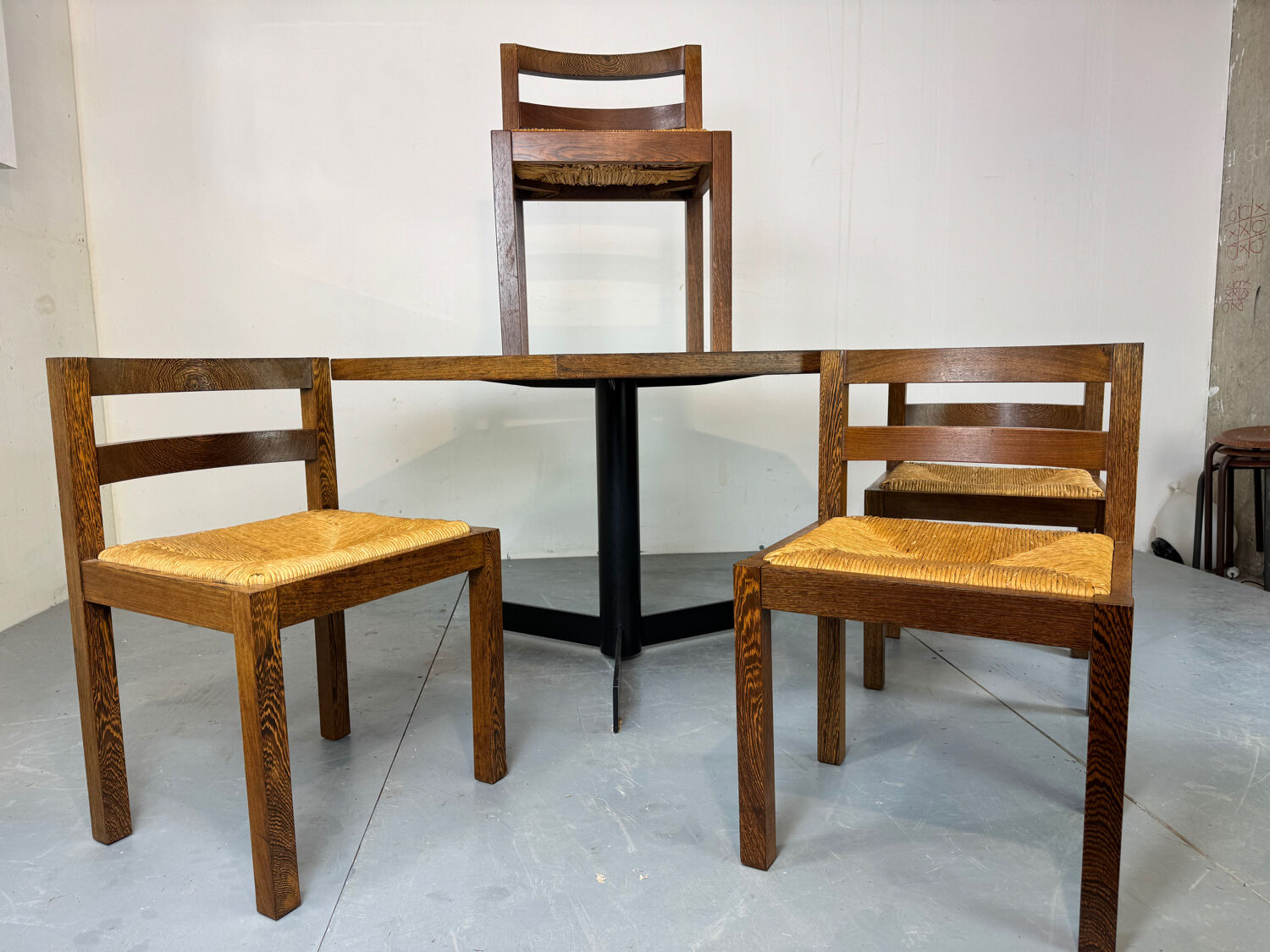 Table et chaises de salle à manger brutalistes de style Mid-Century Modern, en bois de wengé et acier, de Martin Visser.