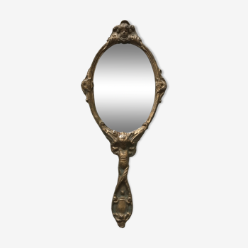 Hand-held ancient bronze mirror 12x29cm