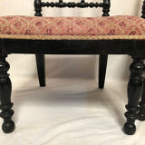 Pair of Napoleon III low chairs, wood turned and blackened