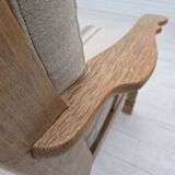 1970s, Danish 3-seater sofa, beige furniture wool, solid oak wood.