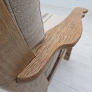 1970s, Danish 3-seater sofa, beige furniture wool, solid oak wood.