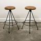 Pair of Industrial Vintage Metal Frame Bar Stools, France 1970s.