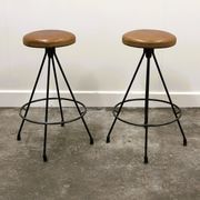 Pair of Industrial Vintage Metal Frame Bar Stools, France 1970s.