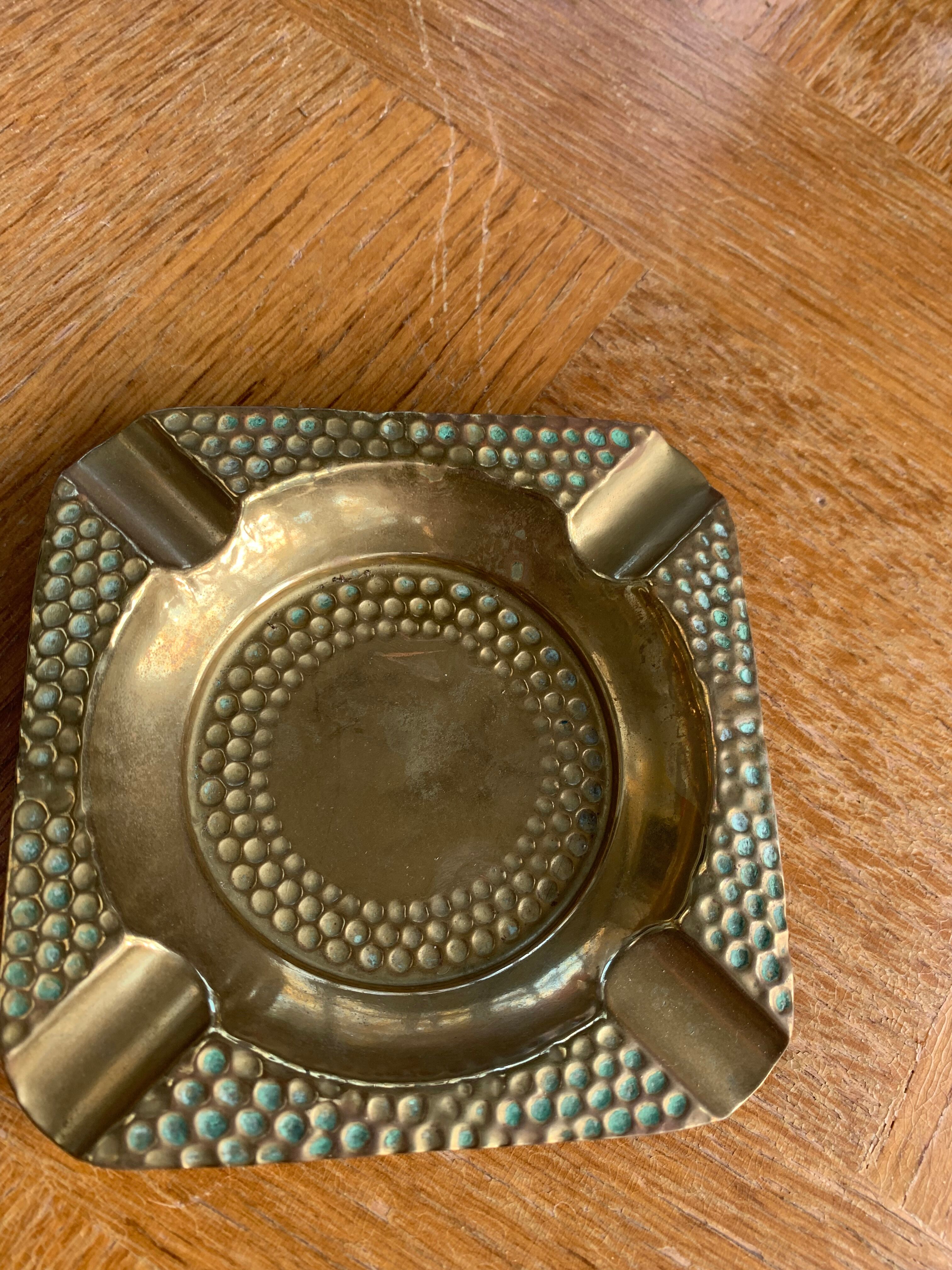Vintage hammered brass ashtray