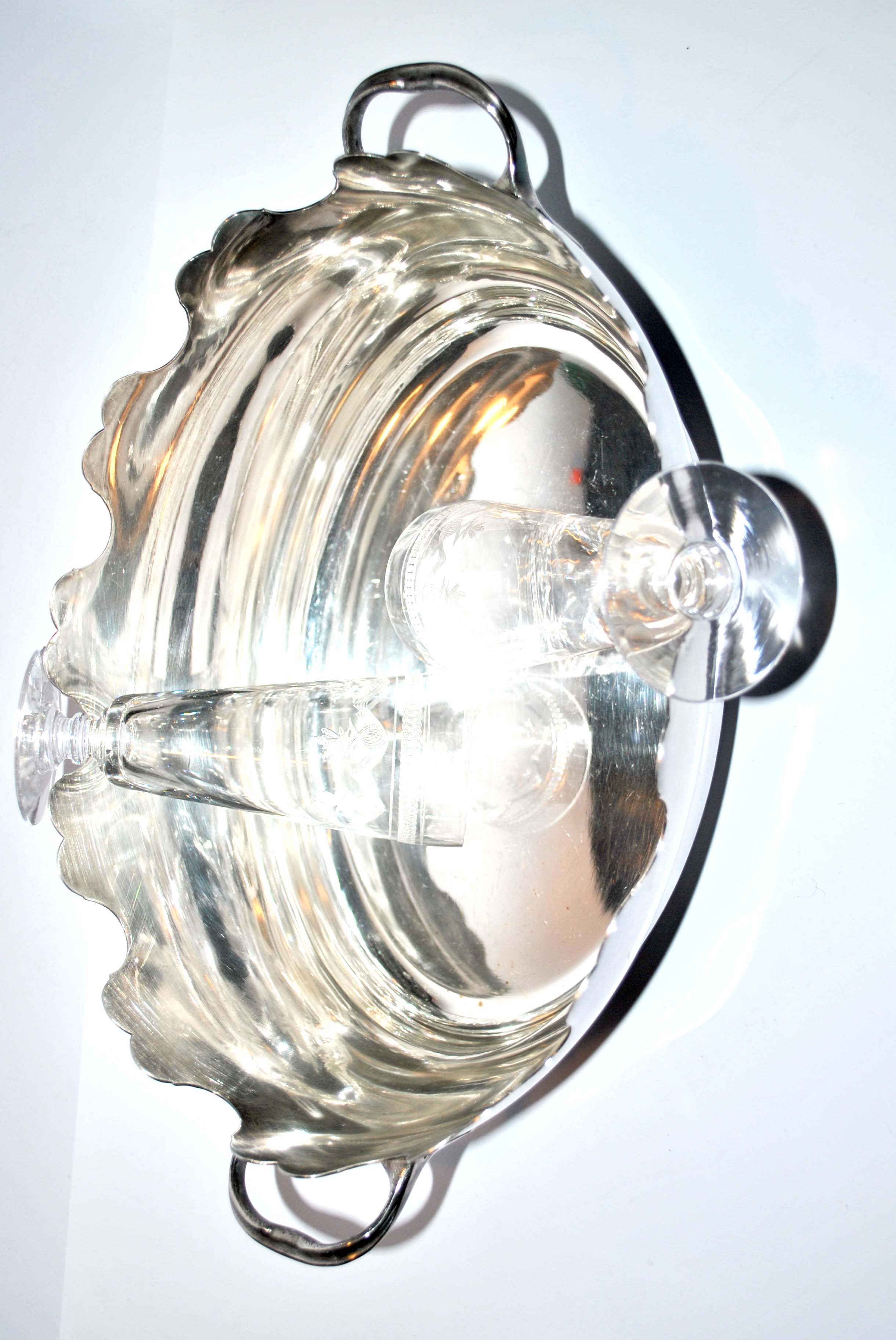 Antique glass cooler in silver metal - corbeille verrière à glace
