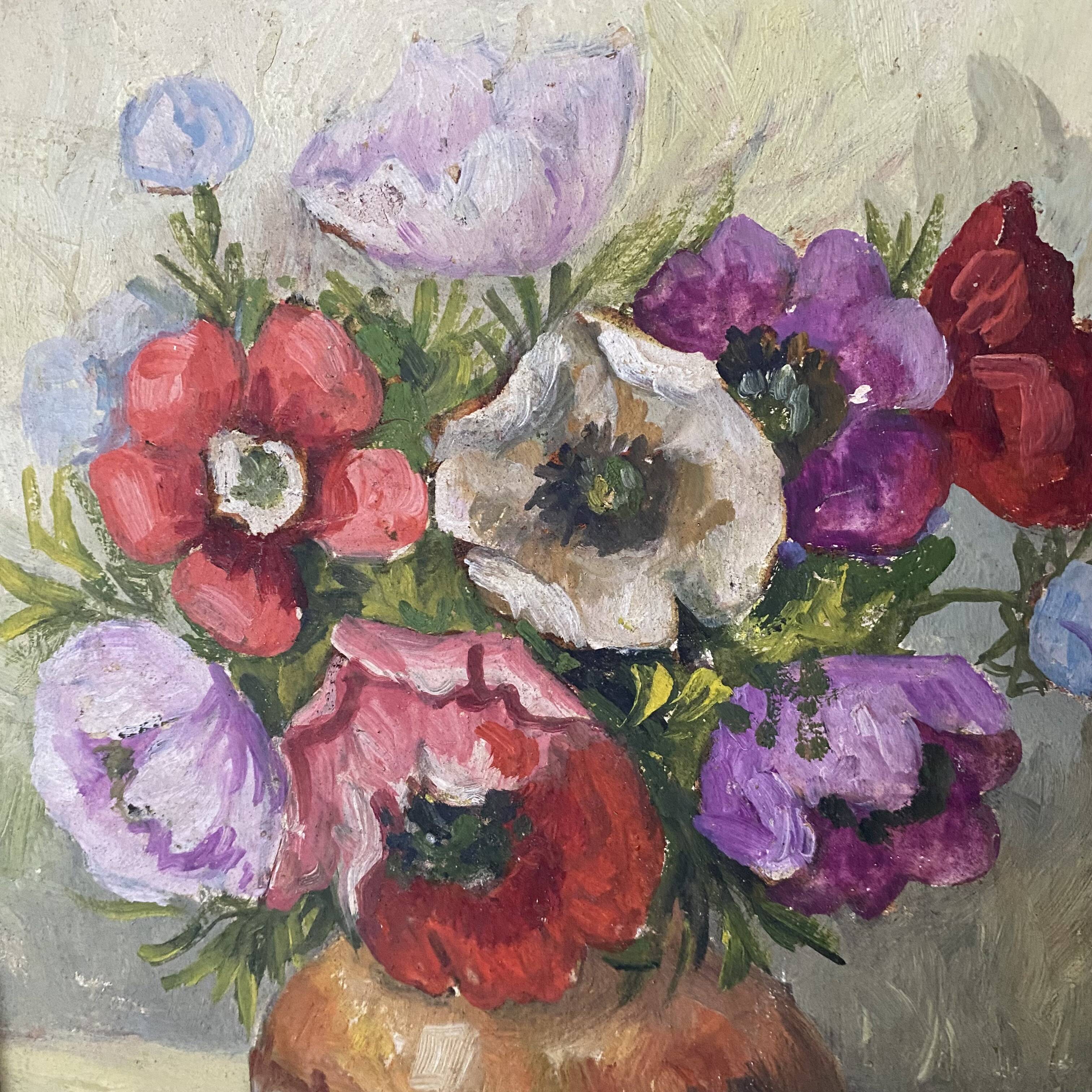 Framed flower painting of anemones